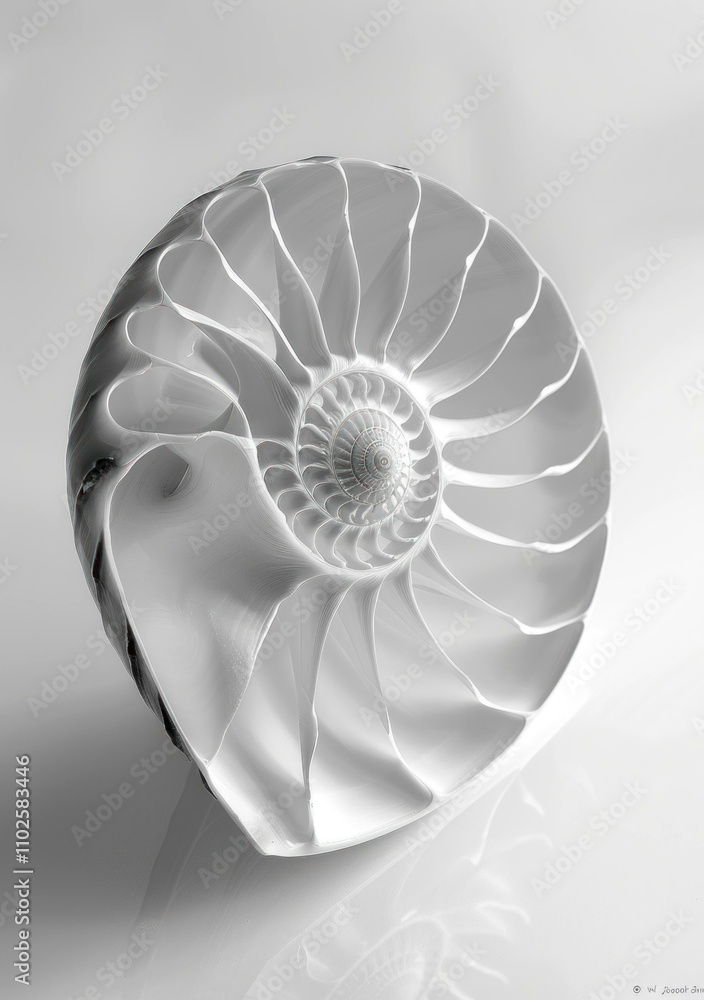 Aufkleber elegant black and white nautilus shell showcasing intricate spiral patterns and smooth curves agains
