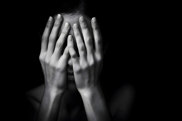 Fototapeta premium Woman covering her face with her hands