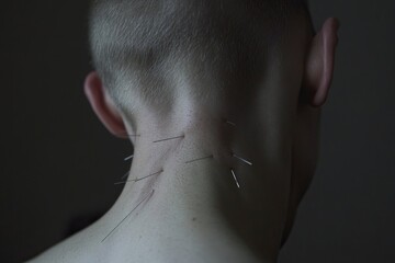 Fototapeta premium A person receiving an acupuncture treatment in a calm, quiet room, promoting relaxation and holistic healing