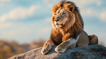 Obraz premium A Majestic Lion Resting on a Rock