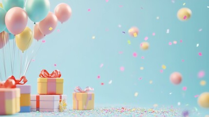 Festive Birthday Celebration with Balloons, Gifts, and Confetti