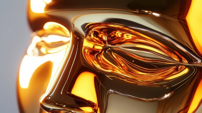 Golden Abstract Sculptures Head Close Up