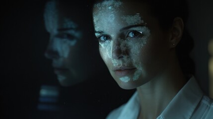 A close-up of a woman's face with a textured, artistic overlay, conveying emotion and depth.