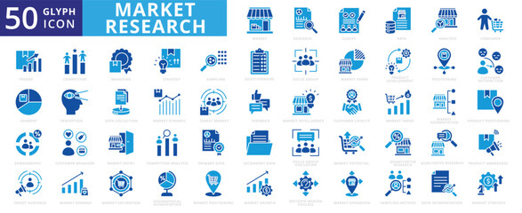 Market research icon set of segment, demand, survey, competitor, customer, data, perception, awareness, dynamic, analysis, entry, consumer, strategy, business, innovation, target, growth, branding