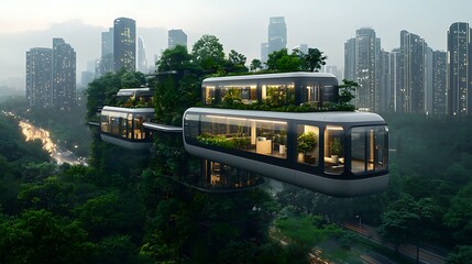 Obraz premium An aerial view of a smart city powered by electric technology, featuring interconnected smart grids and solar-powered buildings. Streets are lined with electric buses and bicycles, promoting 