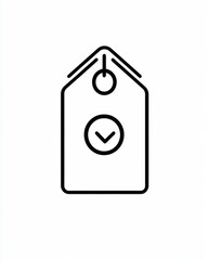 A minimalist line drawing of a tag with a checkmark, symbolizing approval or verification.