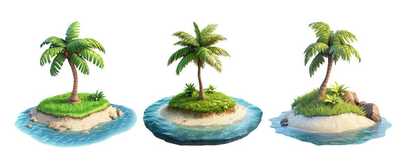 Obraz premium Tropical Islands with Palm Trees and Water on Transparent Background