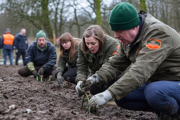 Community Volunteers Participate in Tree Planting Event in Nature