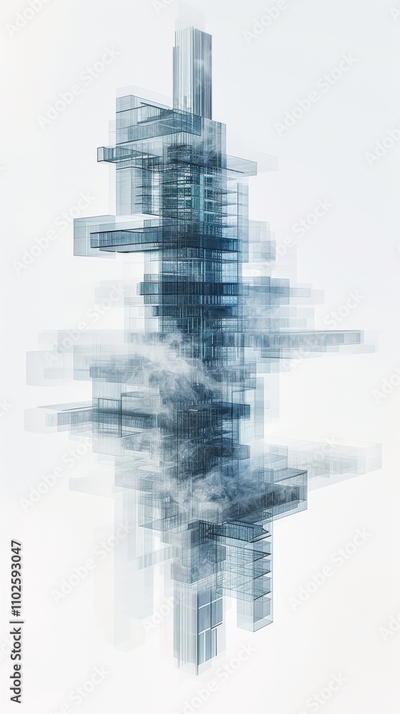 Aufkleber a conceptual ai-generated image of a skyscraper floating in clouds, featuring intricate transparent 