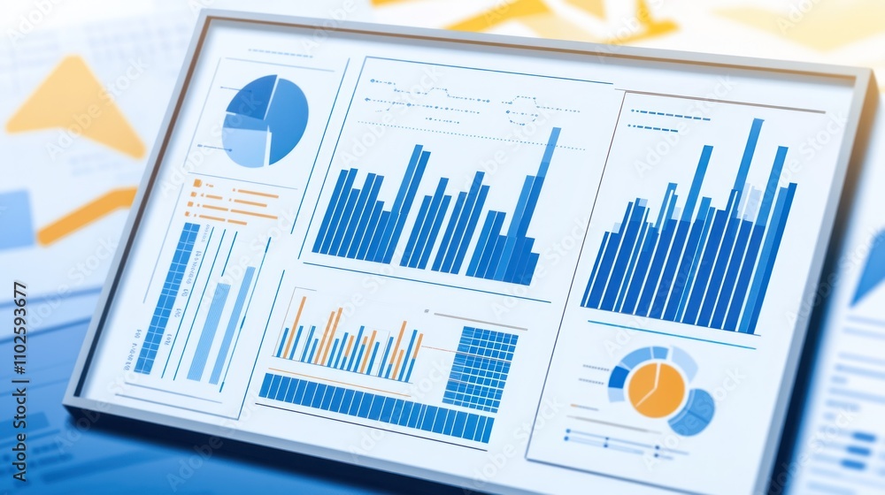 Poster data visualization with charts and graphs for analysis and presentation.