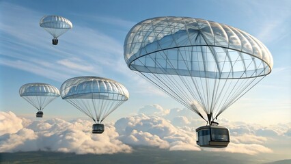 Stylish airborne units with translucent canopies soar high embodying both innovation and environmental consciousness in their design.
