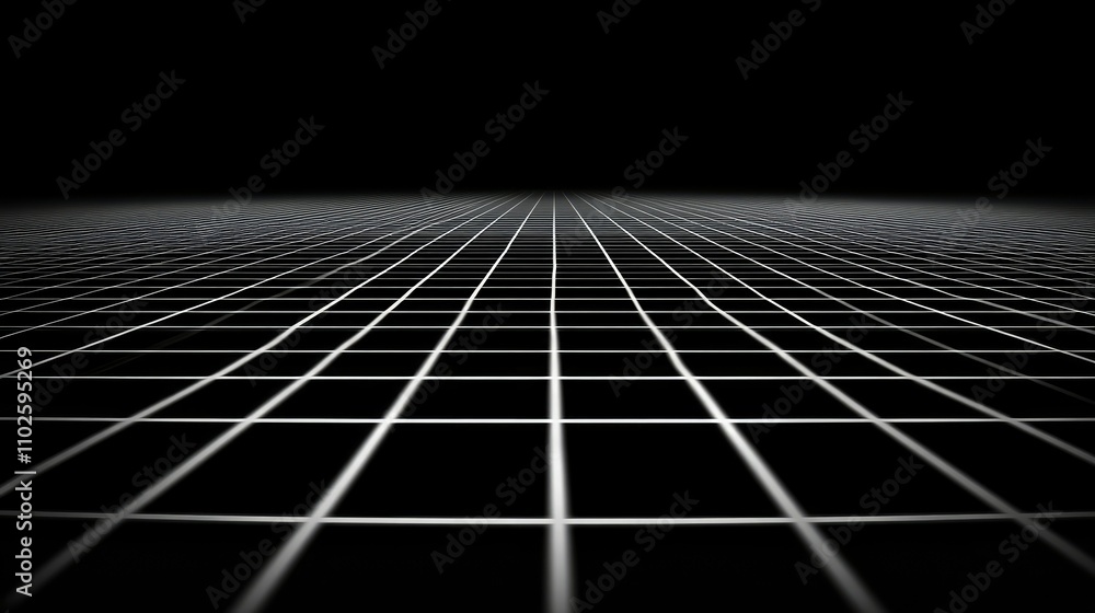 Poster black background with 3d grid perspective for visual design