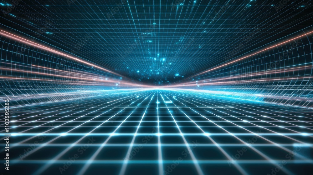 Poster futuristic data visualization with grid and light effects