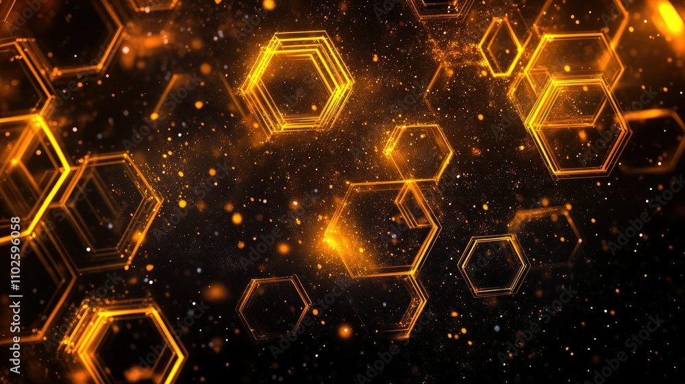 Poster golden hexagons abstract background with sparkling lights effect