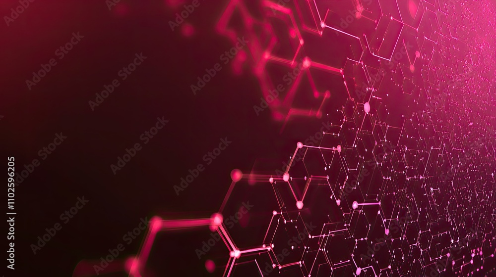 Poster abstract pattern of pink hexagons and connecting lines in background