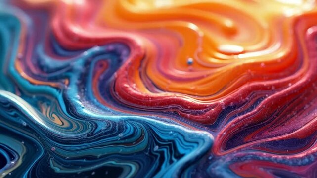 macro colorful Flowing liquid paint various bright colors.Orange,blue, red, purple, green, yellow, and pink colors. Creative background effect. Abstract art of applying colorful ink. Movable colorful 