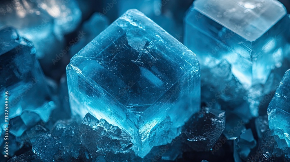 Poster blue crystals glowing in light creating an enchanting visual effect