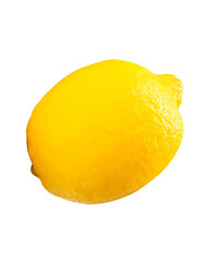 Top view of single fresh ripe yellow lemon fruit isolated with clipping path in png file format