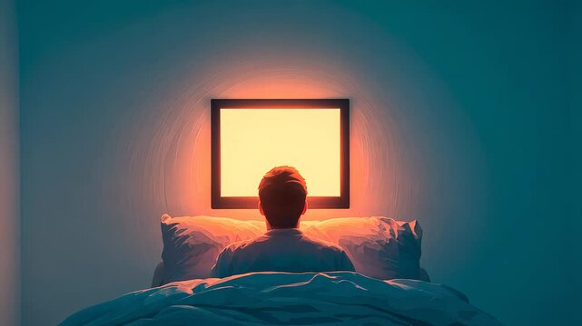 A scene of a person in bed illuminated by a glowing screen