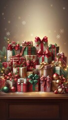 Festive Christmas Gift  with Ribbons, Bows, and Sparkling Decorations