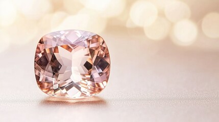 Elegant pink gemstone with soft bokeh background and shine