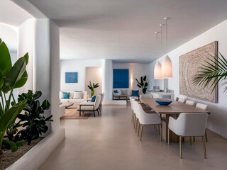 Artistic loft-style living room with high ceilings statement lighting and creative décor arrangements.