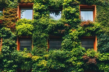 Lush Green Living Wall with Vibrant Plants and Modern Windows