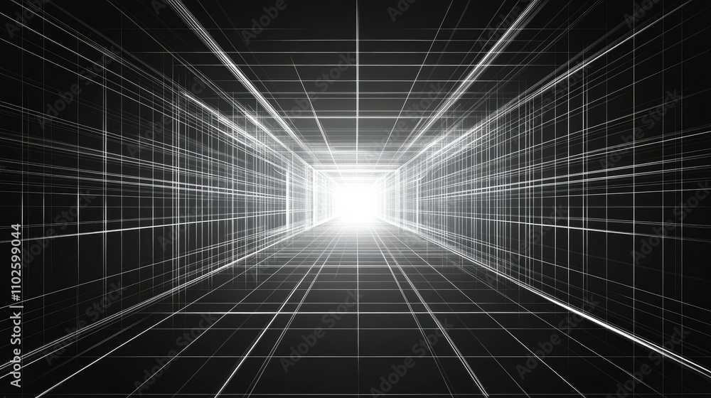 Aufkleber futuristic digital tunnel with bright light and grid lines