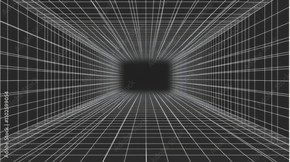 Poster abstract 3d grid perspective with black background and white lines