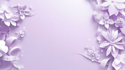 Lavender Paper Flowers Border on Purple Background