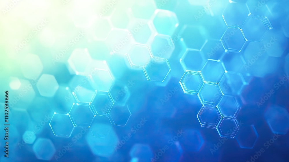 Poster abstract blue hexagonal background with soft light and bokeh effects