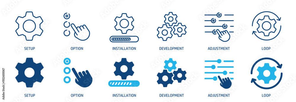 Poster setting line and glyph solid icons collection. minimal icon and symbol series vector illustration