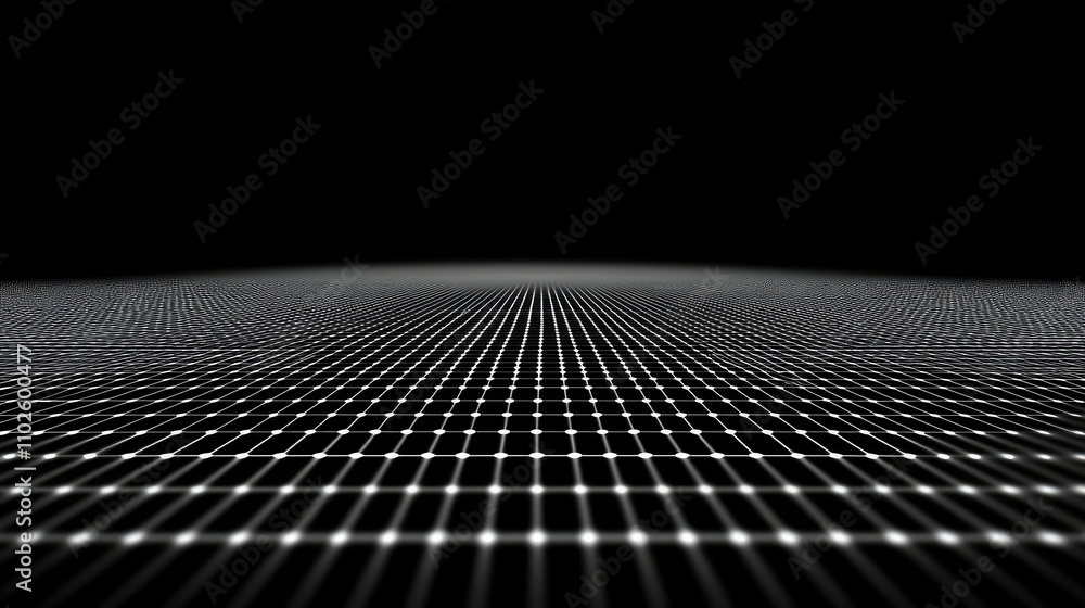 Poster futuristic grid landscape with depth and perspective in black background