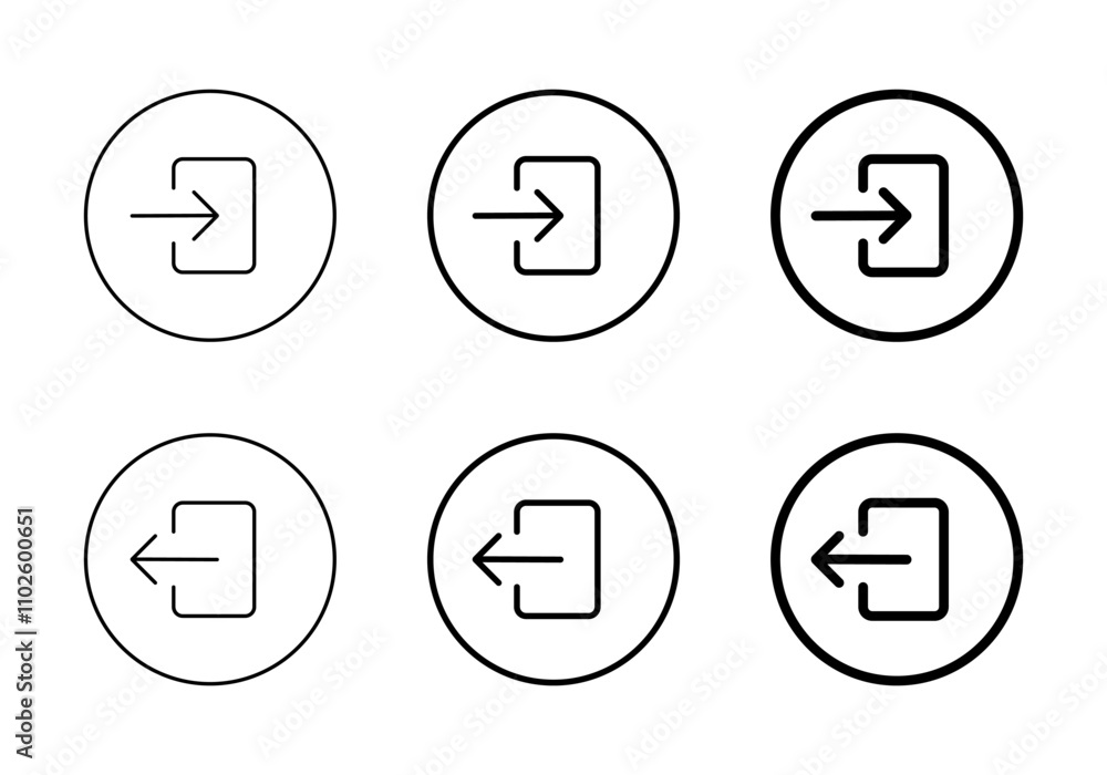 Aufkleber login and logout icon set on circle line. enter and exit door sign symbol
