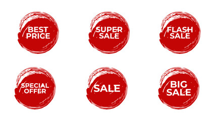 Discount and sale stickers painted brush strokes. Round icons. For advertising web banner social network email. Bright and attractive design. Vector illustration.