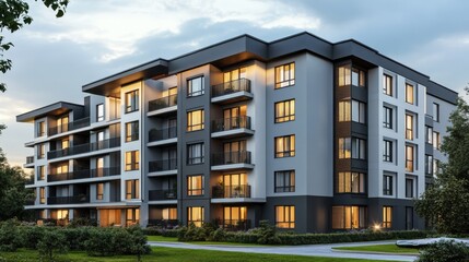 Fototapeta premium Modern Apartment Building at Dusk