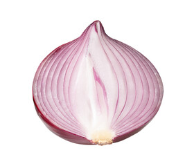 Top view of big red or purple onion bulb in half isolated on white background with clipping path