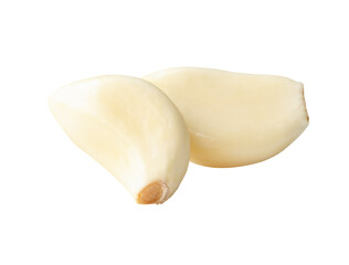 Side view of peeled garlic cloves in stack isolated  with clipping path in png file format