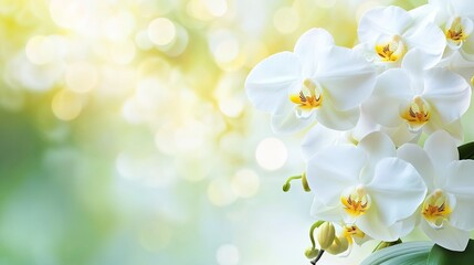 Elegant White Orchids Against a Soft Green Bokeh Background