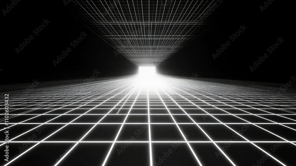 Aufkleber futuristic light tunnel with grid pattern and bright illumination
