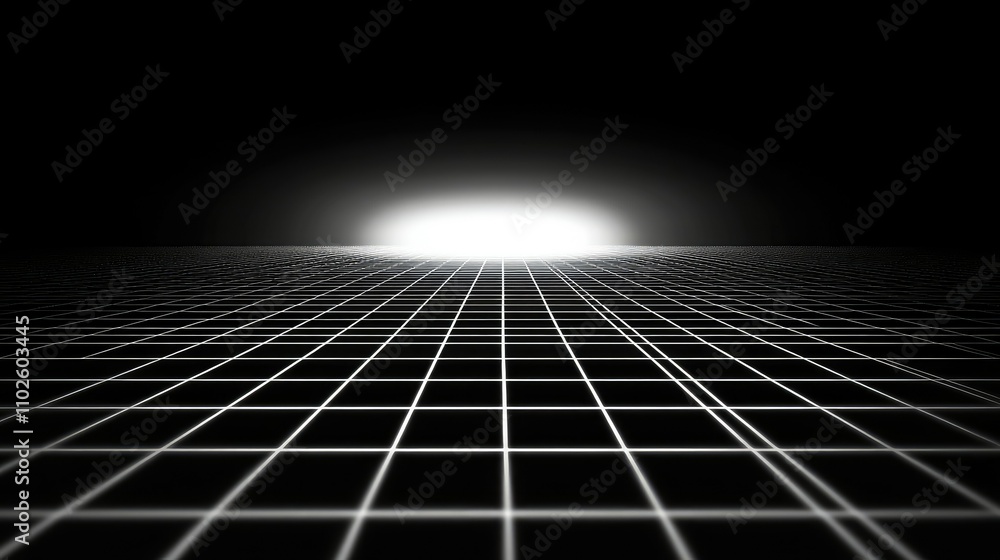 Aufkleber abstract grid pattern with light horizon in dark background