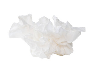Side view of screwed or crumpled white tissue paper ball isolated on white background with clipping path