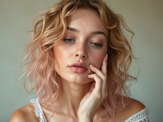 Naklejka premium Contemplative Woman with Celtic Features