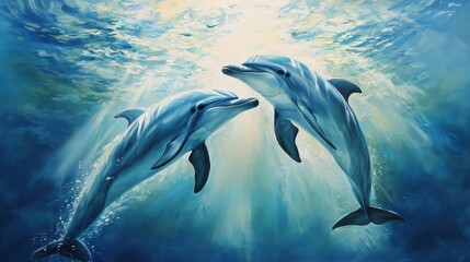 Fototapeta premium Dolphins jumping playfully in the sea loma beach underwater photography nature close-up view