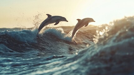 Dolphins jumping playfully in the sea at loma nature photography ocean view joyful moment