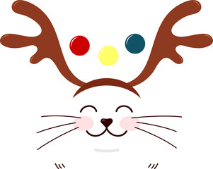 Cute Christmas kitty, white cat with reindeer antlers headband on