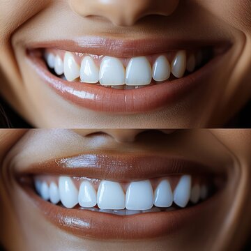 A woman's teeth with a white filling