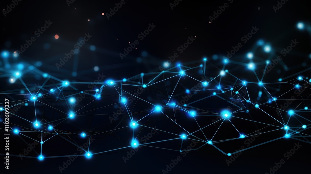 Poster abstract network connections glowing blue nodes