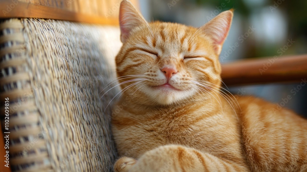 Poster cat with a playful or content expression, showing a smiling demeanor