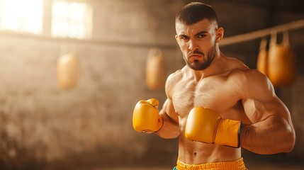 A dynamic scene capturing a Muay Thai fighter performing a powerful roundhouse kick in a traditional training gym. The fighter is dressed in colorful shorts and hand wraps, showcasing a fierce 
